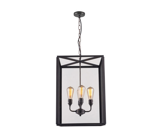 7639 Square Pendant, Externally Glazed, XL & 4 L/holders, Weathered Brass, Clear | Suspended lights | Original BTC