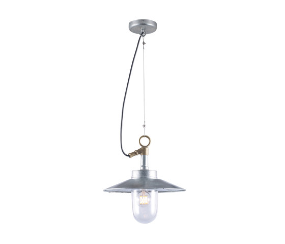 7680 Well Glass Pendant With Visor, Galvanised, Clear Glass | Suspensions | Original BTC