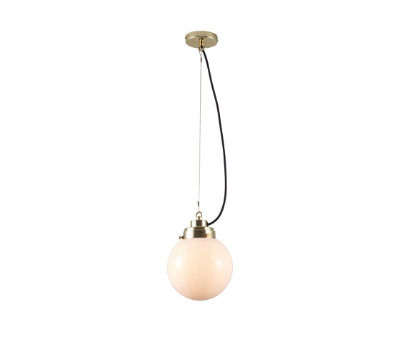Small Globe, Opal and brass with black braided cable | Suspended lights | Original BTC