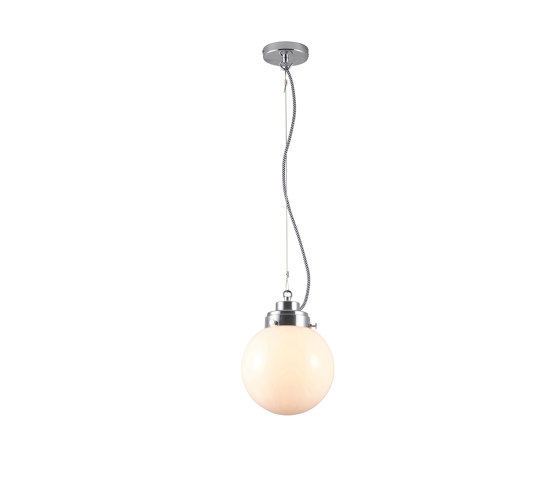 Small Globe, Opal and chrome with black & white braided cable | Suspended lights | Original BTC