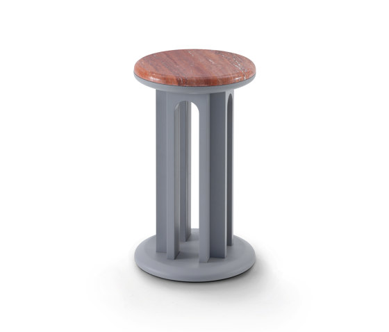 Arcolor Small Table 30 - Version with grey RAL 7036 lacquered Base and Travertino rosso Top | Mesas auxiliares | ARFLEX