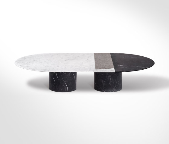 Proiezioni Coffee Table Nero Marquina / Bianco Carrara / Gris du Marais 150x90 h30 with inlay | Tables basses | Salvatori