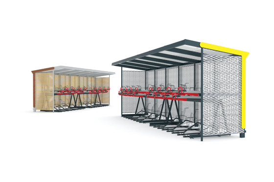 aureo velo | Shelter with two-tier bicycle parking by mmcité | Compact bicycle parking
