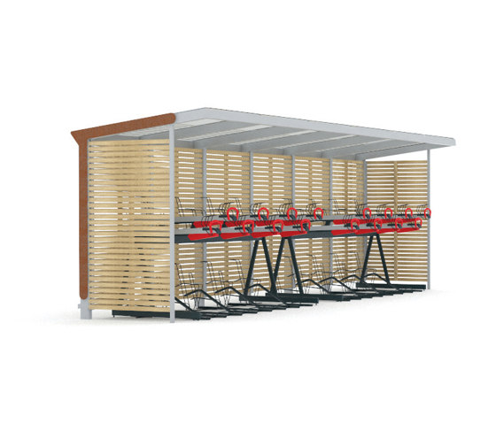 aureo velo | Wartehallen für doppelstöckiges Deponieren von Fahrrädern | Platzsparende Fahrradparksysteme | mmcité