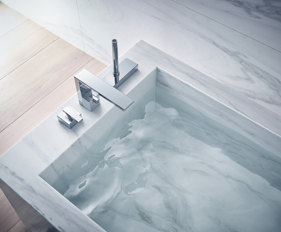 AXOR Edge | 3-hole rim mounted single lever bath mixer - diamond cut | Robinetterie pour lavabo | AXOR