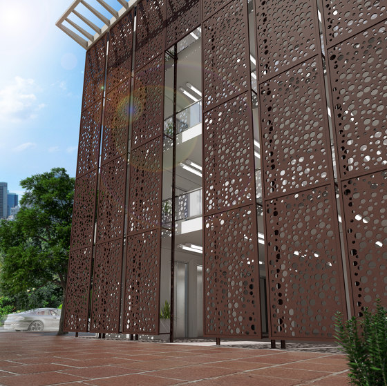 Exterior Applications - Bubbles Laser Cut Wall in Rust Powder Coat by Moz Designs | Metal sheets