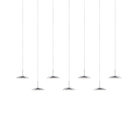 Royyo Pendant (linear with 7 pendants), Chrome, Matte White Canopy | Lámparas de suspensión | Koncept