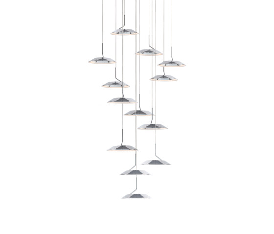 Royyo Pendant (Circular with 13 pendants), Chrome, Matte White Canopy | Suspended lights | Koncept