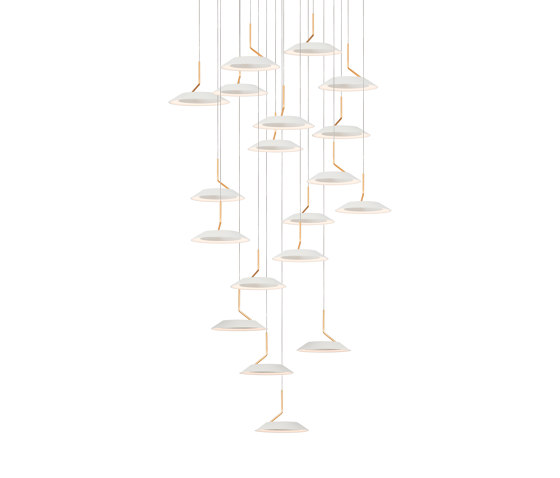 Royyo Pendant (Circular with 19 pendants), Matte White with Gold accent, Matte White Canopy | Suspensions | Koncept