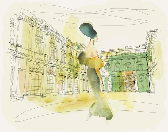 Watercolor and Palazzo Serbelloni, woman in style | Revêtements muraux / papiers peint | WallPepper/ Group