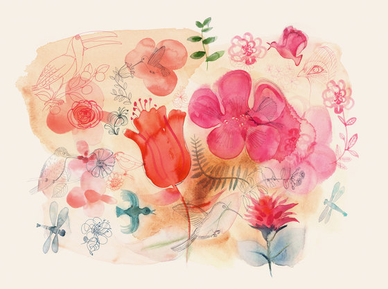 Watercolor and red flowers | Wandbeläge / Tapeten | WallPepper/ Group