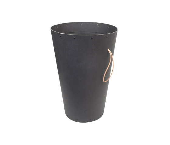 Wastebasket with a leather strap, graphite | Cubos basura / Papeleras | BIARO