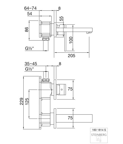 160 1814 3 S Wall mounted single lever basin mixer - Finish set | Wash basin taps | Steinberg