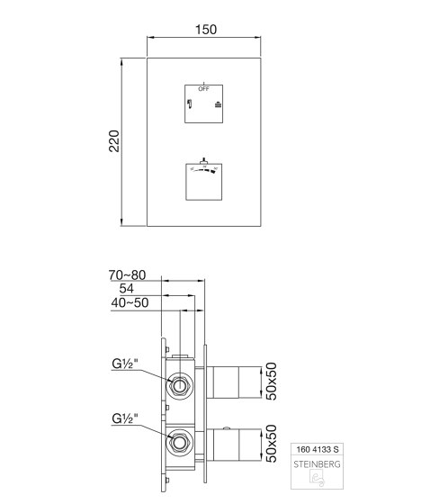 160 4133 3 S Finish set for concealed thermostatic mixer with 2 way diverter | Grifería para duchas | Steinberg