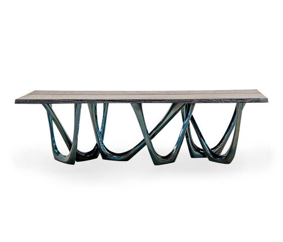 G-Table Cosmos With Cosmic Blue Base and Ancient Oak Top | Dining tables | Zieta