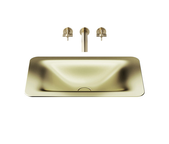 BASINS | 660 mm countertop washbasin for wall-mounted basin mixer | Shagreen Matt Gold | Wash basins | Armani Roca