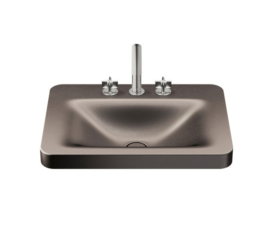 BASINS | Vasque à poser de 660 mm et 3 trous pour mélangeur de lavabo
Shagreen Dark Metallic | Lavabos | Armani Roca