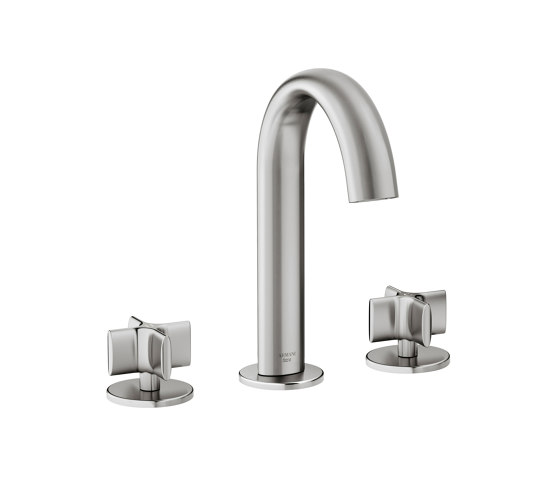 FAUCETS | Deck-mounted 3-hole basin mixer | Brushed Steel | Wash basin taps | Armani Roca