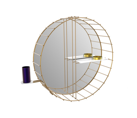 Cage | Round mirror with shelf and tootbrush holder | Tablettes / Supports tablettes | Bronzetto