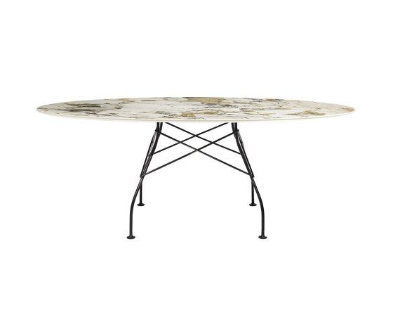 GLOSSY marble oval SYMPHONIE STRUCTURE: MATT BLACK PAINTEED STEEL | Tables de repas | Kartell