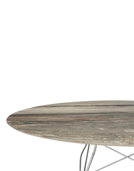 Glossy Marble Oval Gris Tropical Structure: Acier Chromé | Tables de repas | Kartell