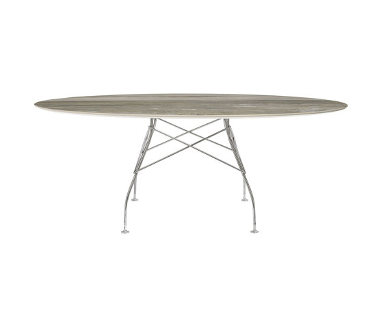 GLOSSY Marble Oval TROPICAL GREY STRUCTURE: CHROME STEEL | Tavoli pranzo | Kartell