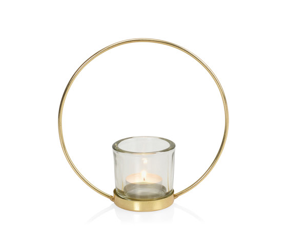 Decoration Complemens | Saturno Glass/Gold Metal Tealight 17X6,5X17 | Kerzenständer / Kerzenhalter | Andrea House