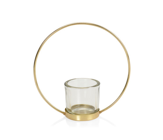Decoration Complemens | Saturno Glass/Gold Metal Tealight 17X6,5X17 | Candlesticks / Candleholder | Andrea House
