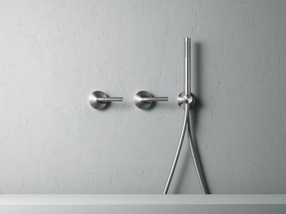 Levo | Stainless steel Wall mounted 2 mixers set with hand shower | Shower controls | Quadrodesign