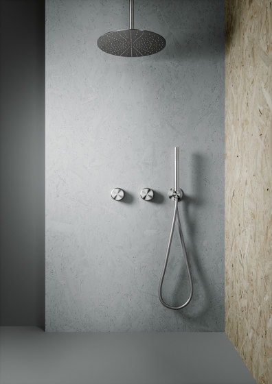 Stereo | Stainless steel Wall mounted 2 hydroprogressive mixers set with hand shower | Shower controls | Quadrodesign