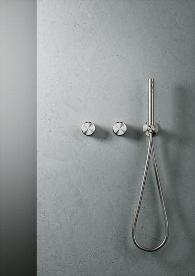 Stereo | Stainless steel Wall mounted 2 hydroprogressive mixers set with hand shower | Shower controls | Quadrodesign