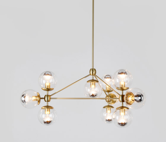 Modo Chandelier - 3 Sided, 10 Globes (Brass/Clear) | Suspended lights | Roll & Hill