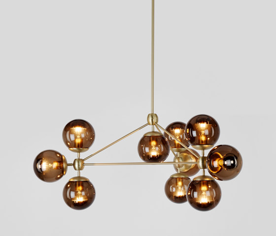 Modo Chandelier - 3 Sided, 10 Globes (Brass/Smoke) | Suspended lights | Roll & Hill