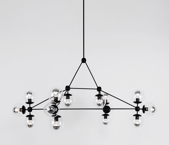 Modo Chandelier - Rectangle, 14 Globes (Black/Clear) | Suspended lights | Roll & Hill