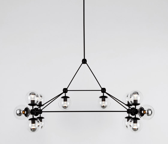 Modo Chandelier - Rectangle, 14 Globes (Black/Clear) | Suspended lights | Roll & Hill