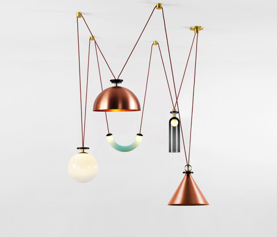 Shape Up 5-Piece Chandelier (Brushed copper cone/Brushed copper hemisphere) | Suspended lights | Roll & Hill