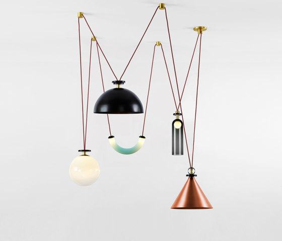 Shape Up 5-Piece Chandelier (Brushed copper cone/Blackened steelhemisphere) | Suspensions | Roll & Hill
