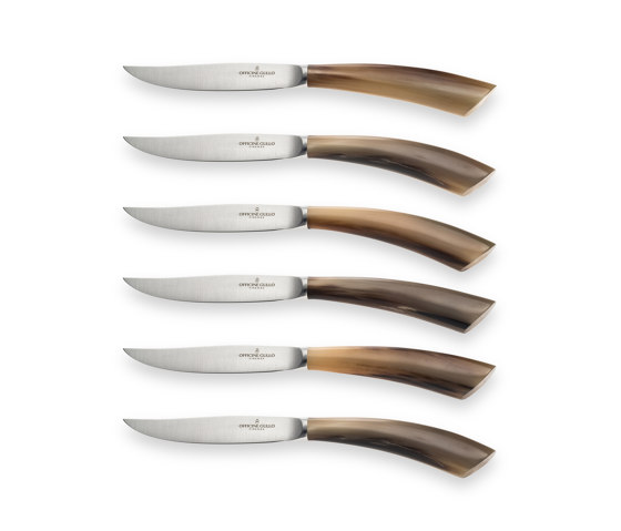 PROFESSIONAL KNIVES | STEAK KNIFE SET WITH BLOND BUFFALO HORN HANDLES | Besteck | Officine Gullo