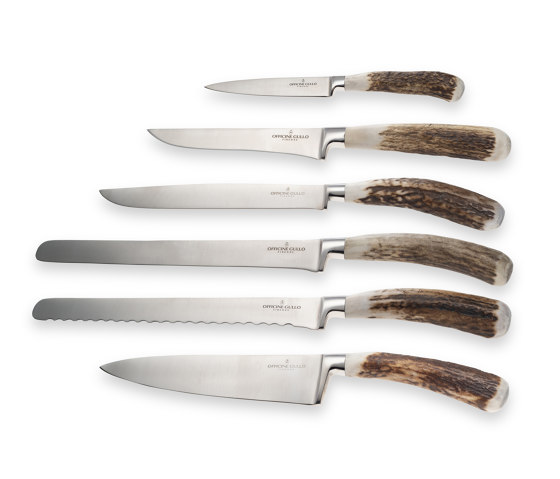 PROFESSIONAL KNIVES | SET WITH SMOOTHED DEER HORN HANDLES | Cutlery | Officine Gullo