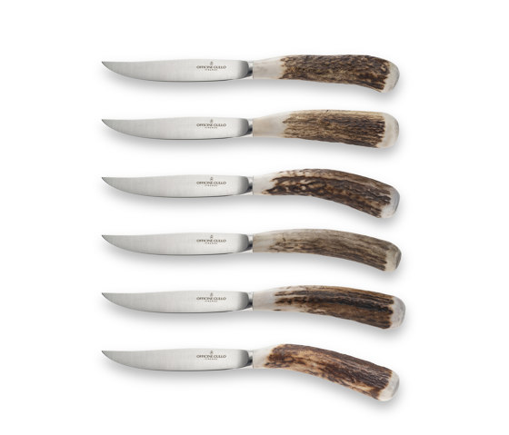 PROFESSIONAL KNIVES | STEAK KNIFE SET WITH SMOOTHED DEER HORN HANDLES | Cutlery | Officine Gullo