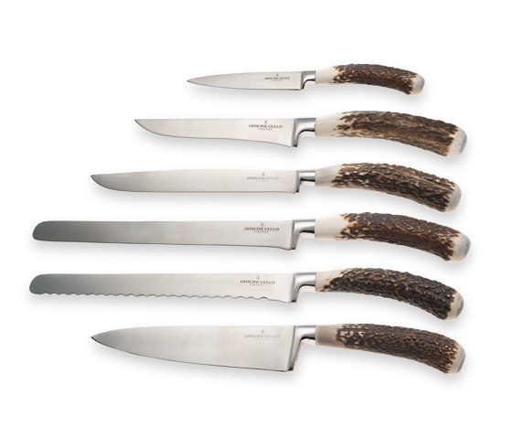 PROFESSIONAL KNIVES | SET WITH NATURAL DEER HORN HANDLES | Couverts | Officine Gullo