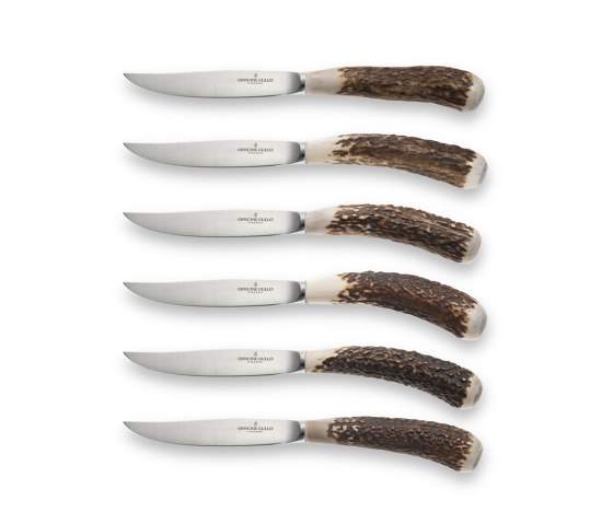 PROFESSIONAL KNIVES | STEAK KNIFE SET WITH NATURAL DEER HORN HANDLES | Besteck | Officine Gullo