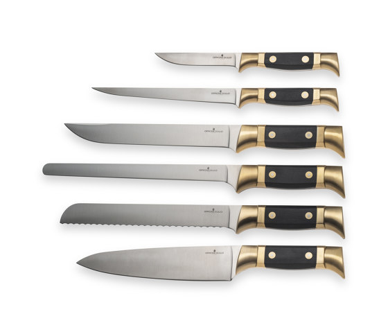 PROFESSIONAL KNIVES | SET WITH BRASS AND EBONY HANDLES | Cutlery | Officine Gullo