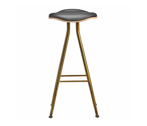 Barfly Bar Chair, Brass Frame - Natural Seat / Premium Leather Black, High 77 cm | Barhocker | NORR11