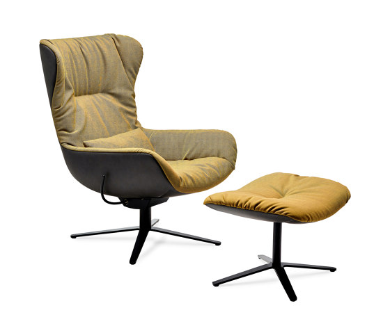 Leya | Wingback Chair with x-base frame with rocker / tilting mechanism & Ottoman | Armchairs | FREIFRAU MANUFAKTUR