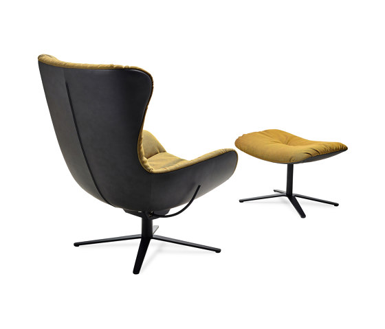 Leya | Wingback Chair with x-base frame with rocker / tilting mechanism & Ottoman | Sillones | FREIFRAU MANUFAKTUR
