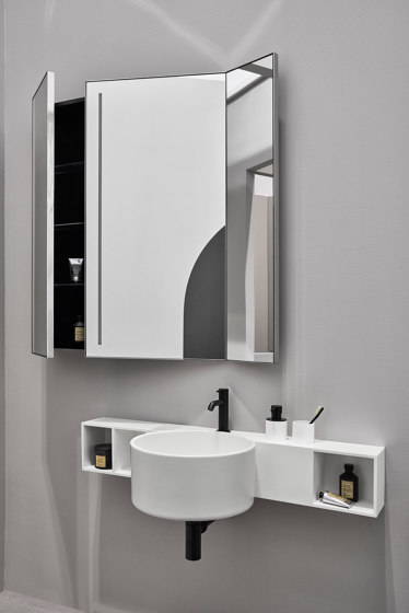 Arcadia specchio Pan con luce LED e contenitore laterale | Armadietti specchio | Ceramica Cielo