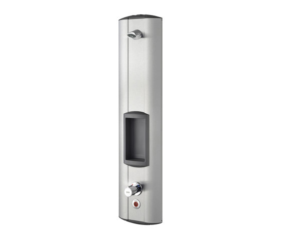 AQUACONTACT Edelstahlduschpaneel mit Thermostat, AQUAJET-Slimline und Duschgelablage | Duscharmaturen | KWC Professional