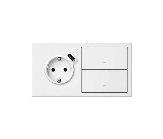 Simon 100 | Kit Socket Schuko + USB Integrated Charger + 2 Switches | Interrupteurs à bouton poussoir | Simon