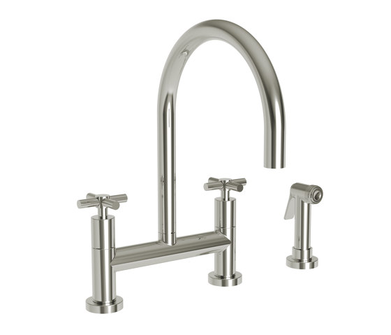 East Linear bridge faucet-cross handles | Grifería para lavabos | Newport Brass